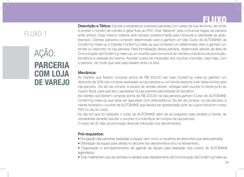 Exemplo: Clientes parceiros compram determinado valor e ganham um Vale Curso de AUTOMAKE da Contém1g make-up e Clientes Contém1g make-up que compram um determinado valor e ganham um brinde ou