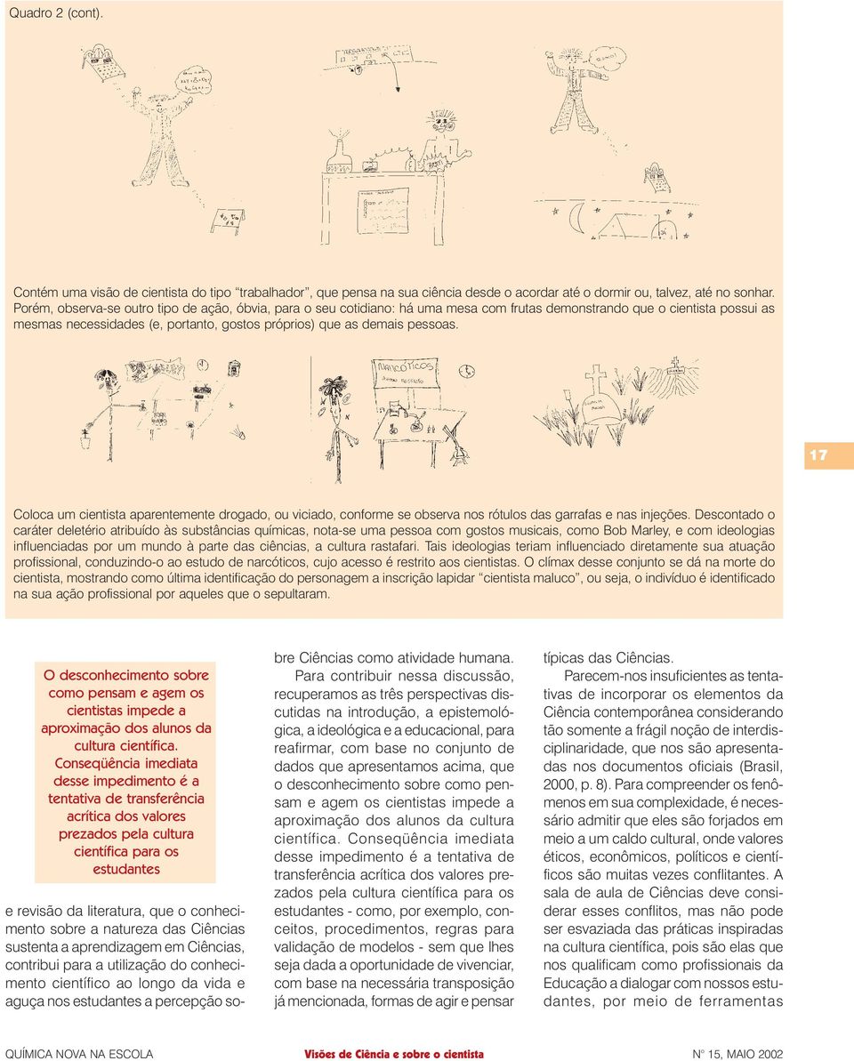 pessoas. 17 Coloca um cientista aparentemente drogado, ou viciado, conforme se observa nos rótulos das garrafas e nas injeções.