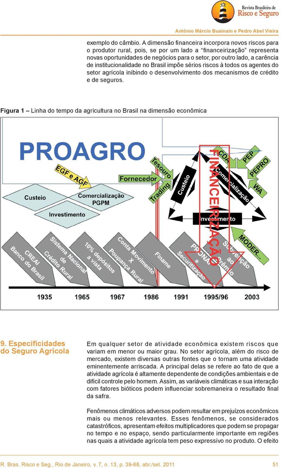 institucionalidade no Brasil impõe sérios riscos à todos os agentes do setor agrícola inibindo o desenvolvimento dos mecanismos de crédito e de seguros.