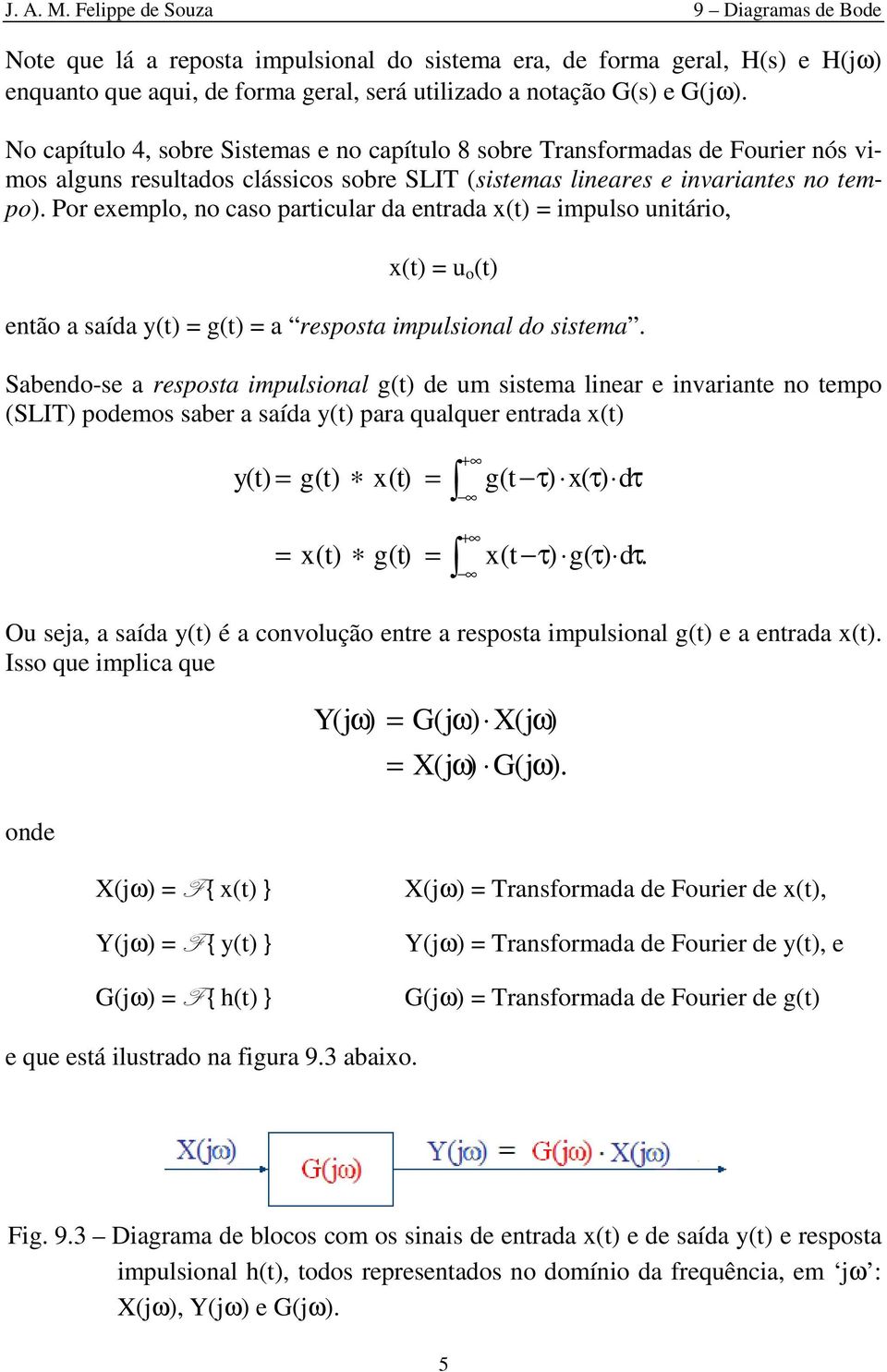 Por exemplo, o caso particular da etrada x(t) impulso uitário, x(t) u o (t) etão a saída y(t) g(t) a resposta impulsioal do sistema.