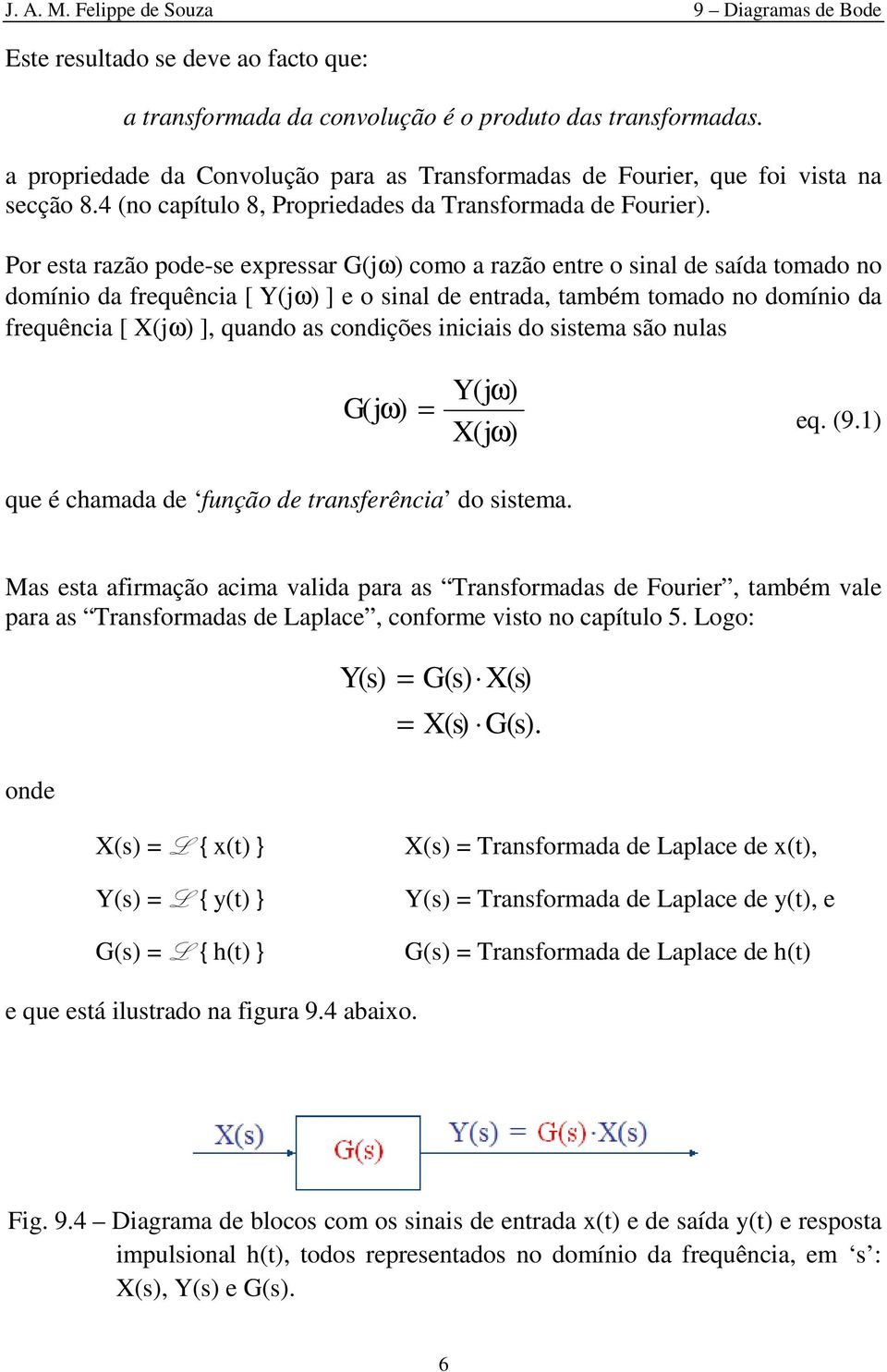 Por esta razão pode-se expressar G(j) como a razão etre o sial de saída tomado o domíio da frequêcia [ Y(j) ] e o sial de etrada, também tomado o domíio da frequêcia [ X(j) ], quado as codições