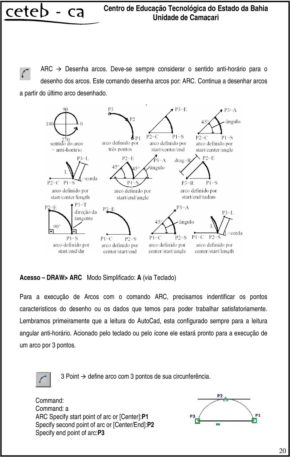 satisfatoriamente. Lembramos primeiramente que a leitura do AutoCad, esta configurado sempre para a leitura angular anti-horário.