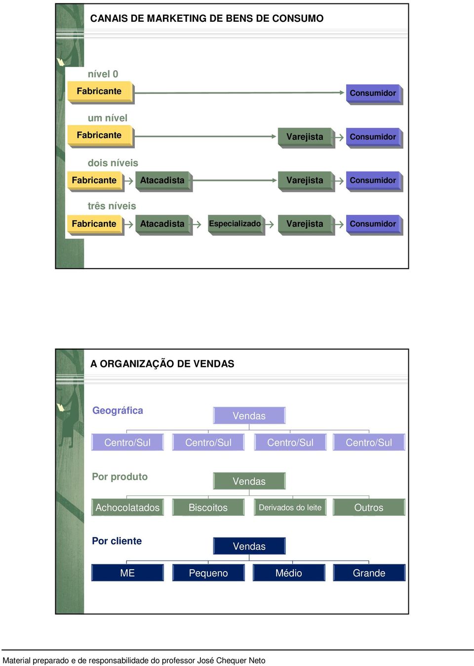 Especializado Varejista Consumidor A ORGANIZAÇÃO DE VENDAS Geográfica Vendas Centro/Sul Centro/Sul