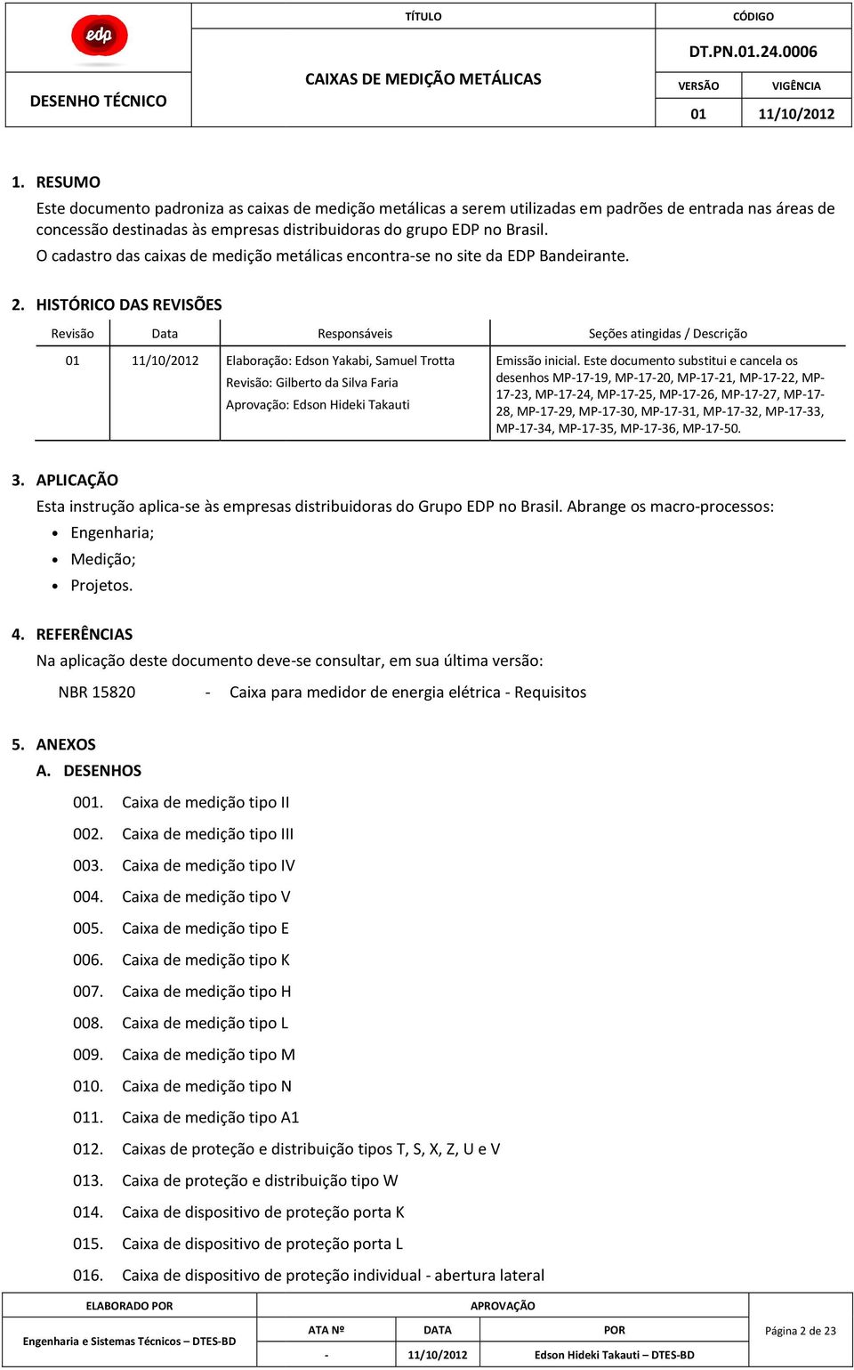 O cadastro das caixas de medição metálicas encontra-se no site da EDP andeirante. 2.