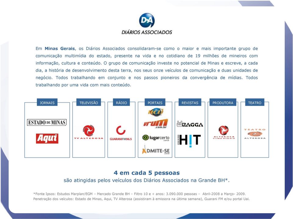 O grupo de comunicação investe no potencial de Minas e escreve, a cada dia, a história de desenvolvimento desta terra, nos seus onze veículos de comunicação e duas unidades de negócio.