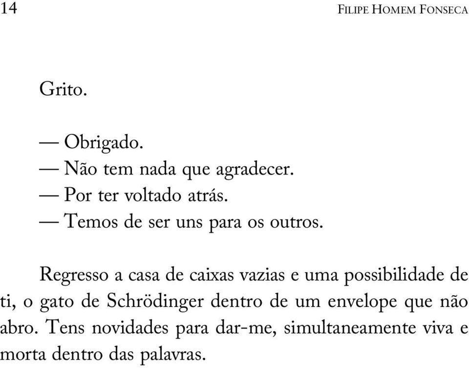 Regresso a casa de caixas vazias e uma possibilidade de ti, o gato de