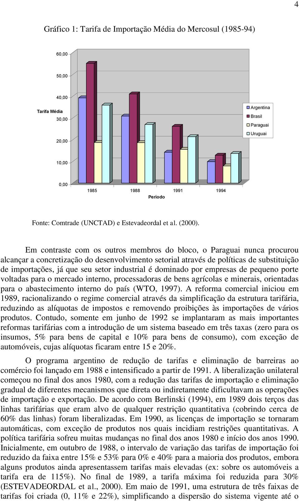 Em contraste com os outros membros do bloco, o Paraguai nunca procurou alcançar a concretização do desenvolvimento setorial através de políticas de substituição de importações, já que seu setor