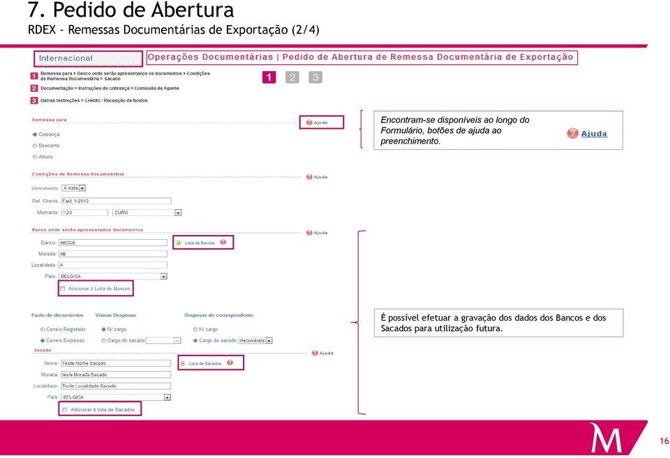 Formulário, botões de ajuda ao preenchimento.