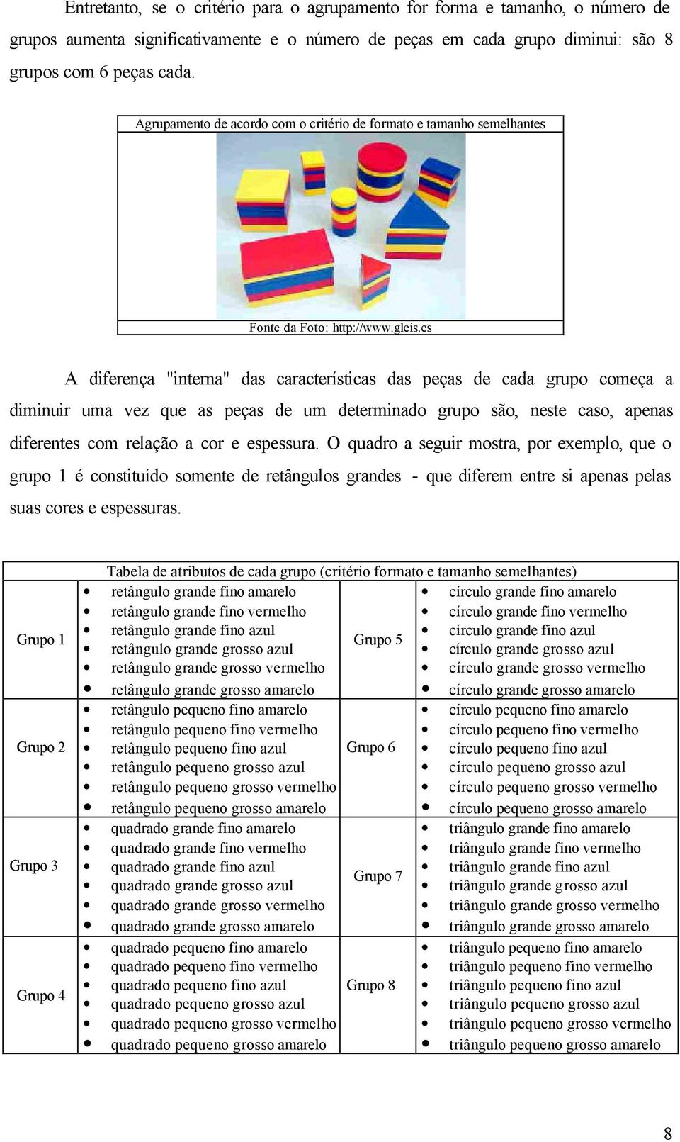 es A diferença "interna" das características das peças de cada grupo começa a diminuir uma vez que as peças de um determinado grupo são, neste caso, apenas diferentes com relação a cor e espessura.