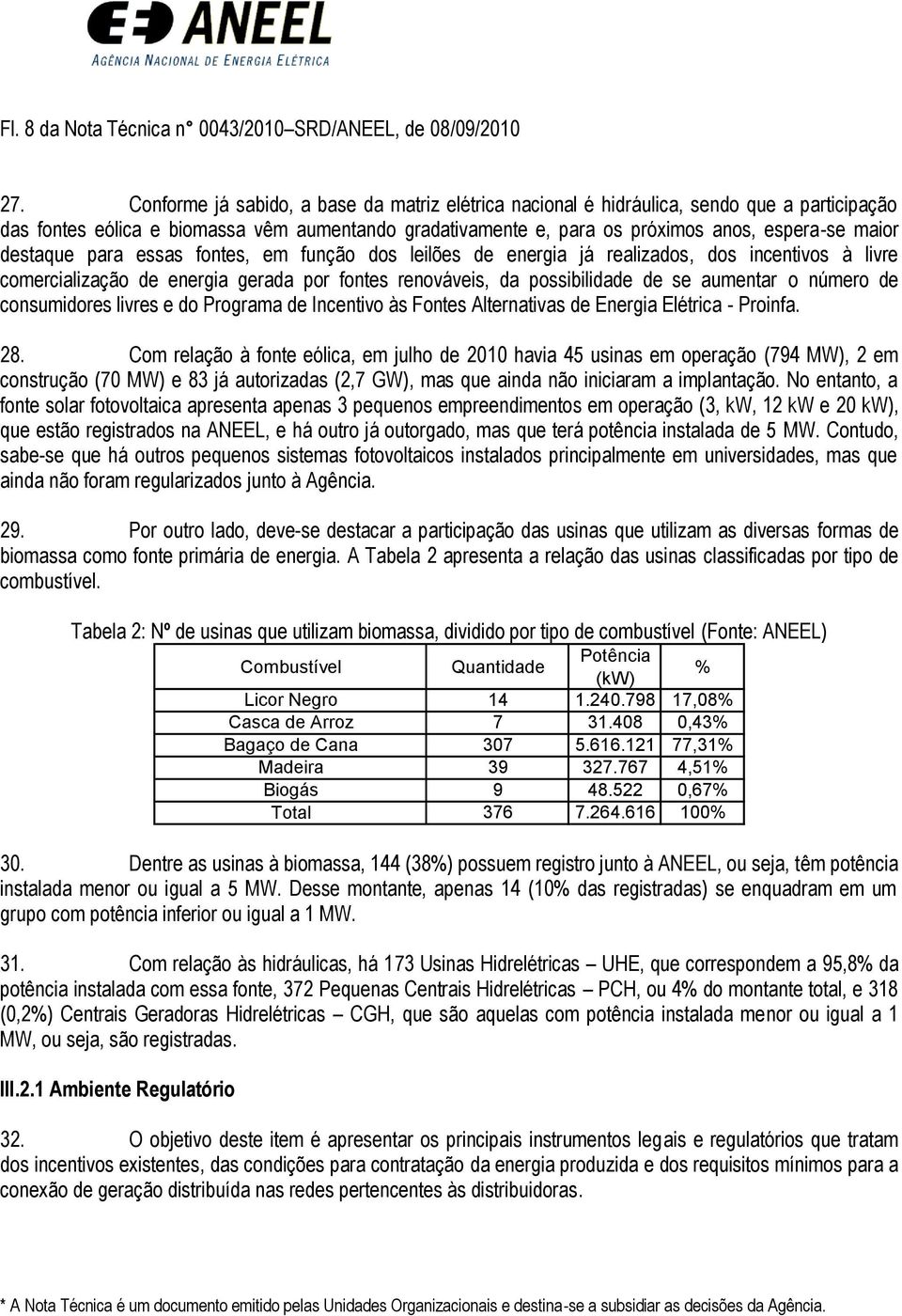 destaque para essas fontes, em função dos leilões de energia já realizados, dos incentivos à livre comercialização de energia gerada por fontes renováveis, da possibilidade de se aumentar o número de