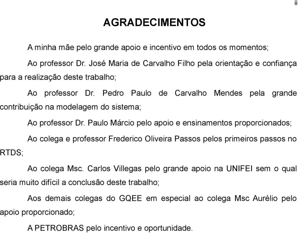 Pedro Paulo de Carvalho Mendes pela grande contribuição na modelagem do sistema; Ao professor Dr.