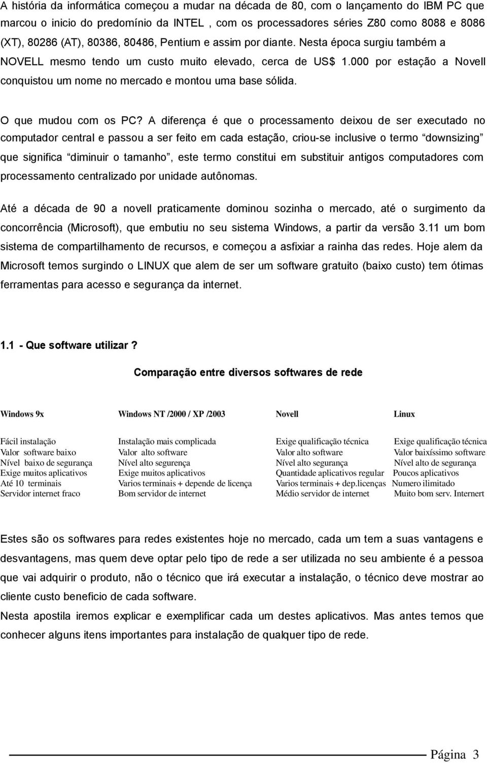 000 por estação a Novell conquistou um nome no mercado e montou uma base sólida. O que mudou com os PC?