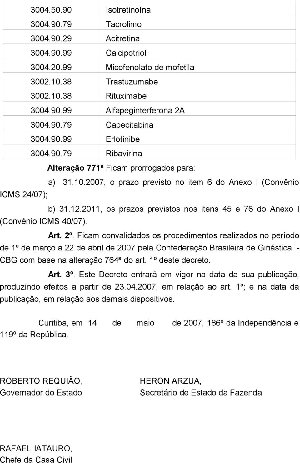 2011, os prazos previstos nos itens 45 e 76 do Anexo I (Convênio ICMS 40/07). Art. 2º.