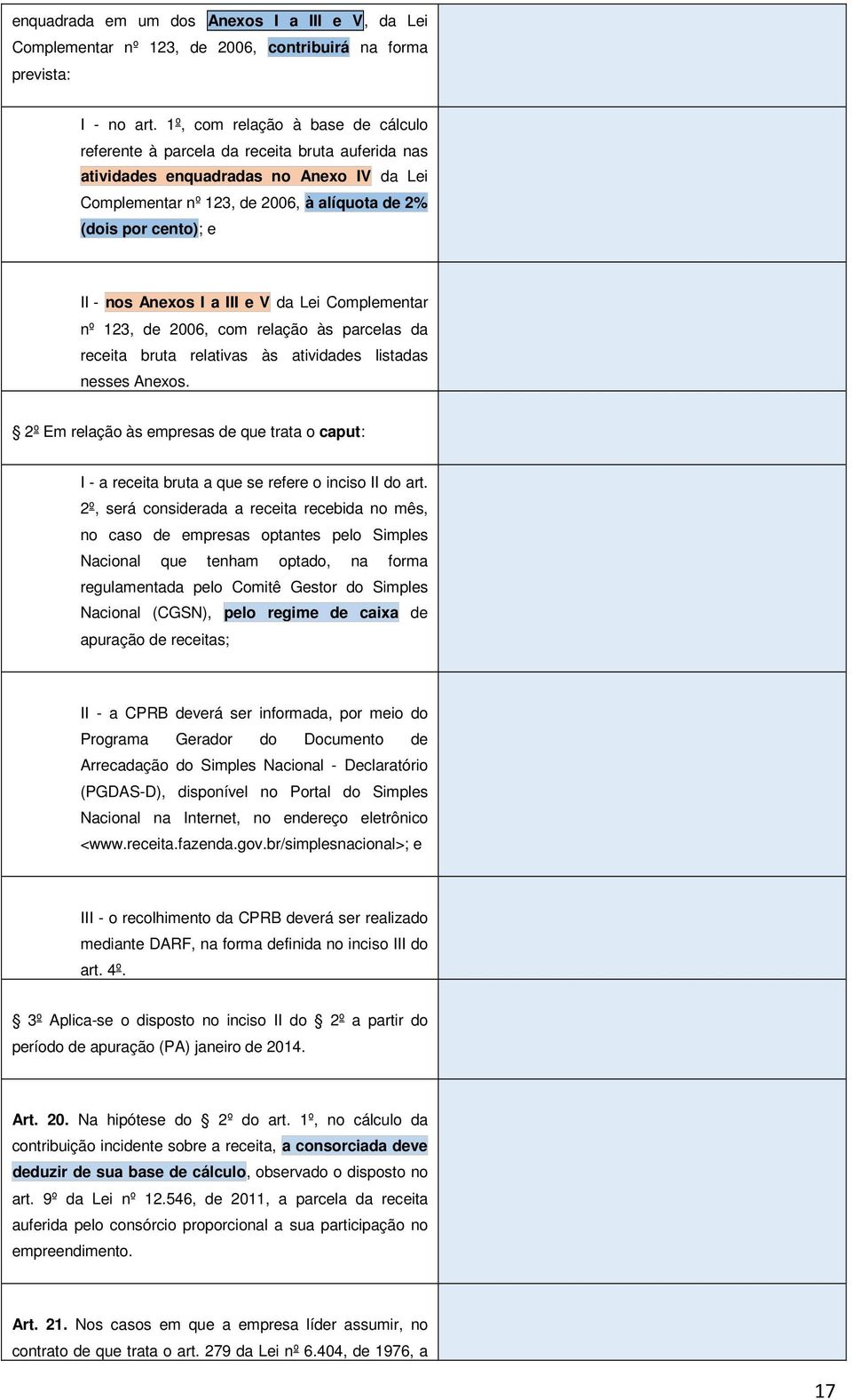 nos Anexos I a III e V da Lei Complementar nº 123, de 2006, com relação às parcelas da receita bruta relativas às atividades listadas nesses Anexos.