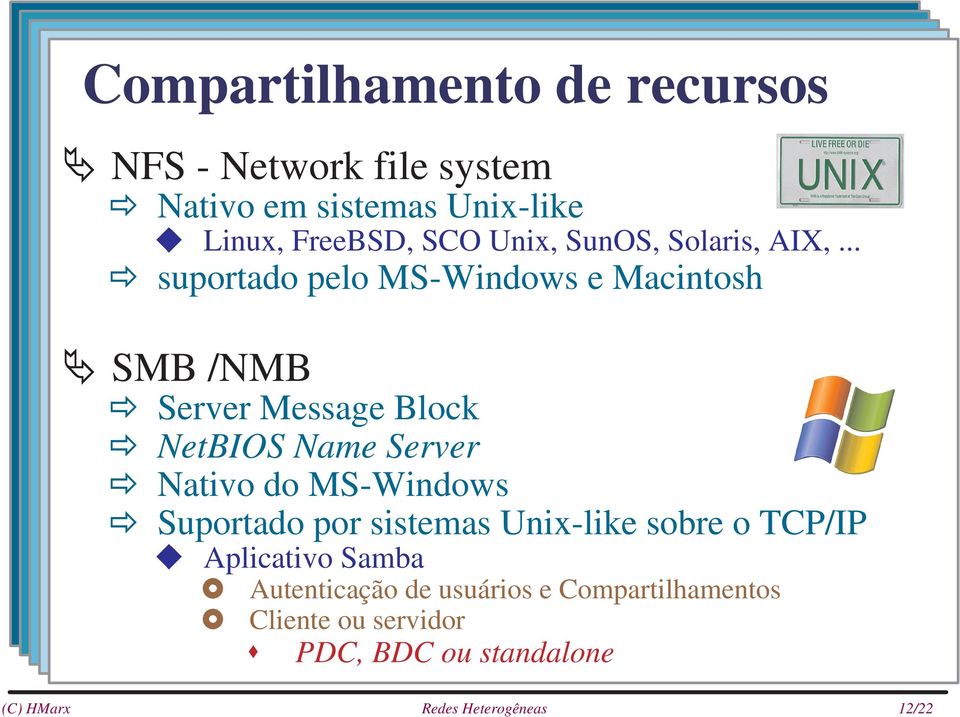 .. suportado pelo MS-Windows e Macintosh SMB /NMB Server Message Block NetBIOS Name Server Nativo do