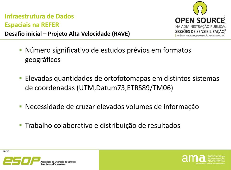 distintos sistemas de coordenadas (UTM,Datum73,ETRS89/TM06) Necessidade de