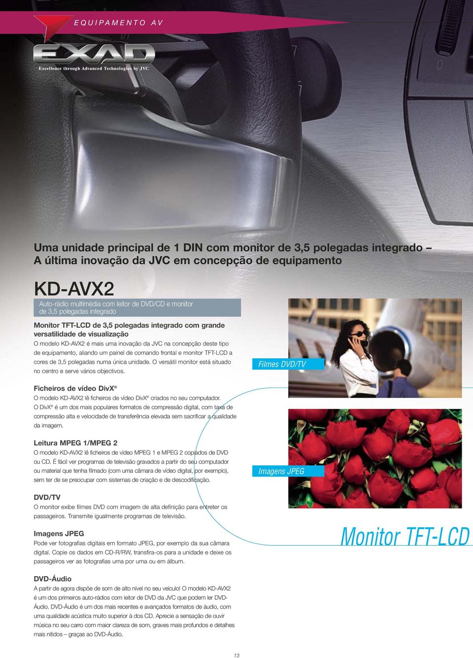 aliando um painel de comando frontal e monitor TFT-LCD a cores de 3,5 polegadas numa única unidade. O versátil monitor está situado no centro e serve vários objectivos.