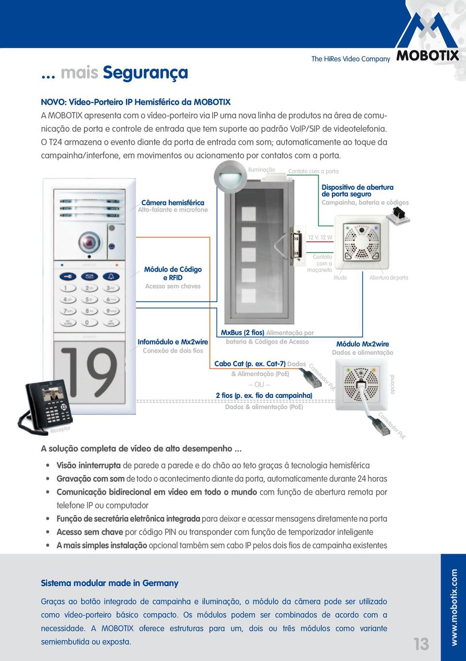 O T24 armazena o evento diante da porta de entrada com som; automaticamente ao toque da campainha/interfone, em movimentos ou acionamento por contatos com a porta.