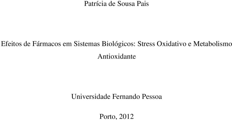 Stress Oxidativo e Metabolismo