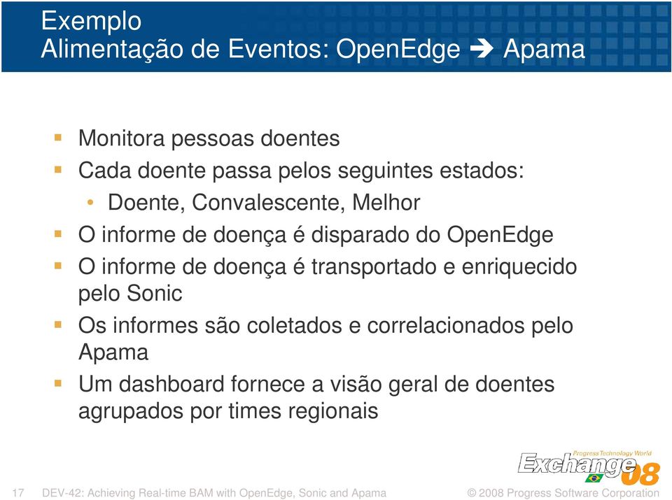 transportado e enriquecido pelo Sonic Os informes são coletados e correlacionados pelo Apama Um dashboard