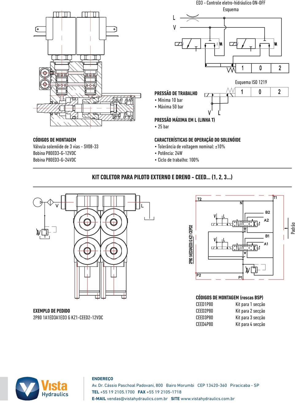 nominal: ±10% Potência: 24W Ciclo de trabalho: 100% KIT COLETOR PARA PILOTO EXTERNO E DRENO - CEED... (1, 2, 3.