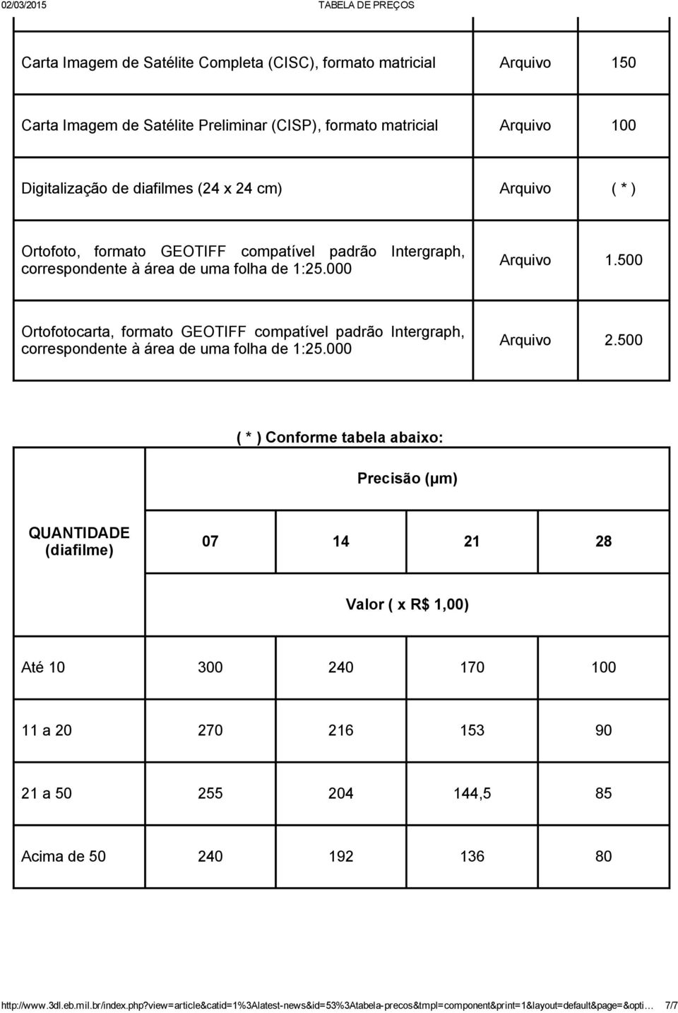 500 Ortofotocarta, formato GEOTIFF compatível padrão Intergraph, correspondente à área de uma folha de 1:25.000 Arquivo 2.