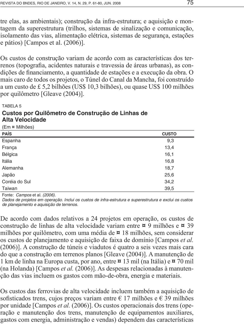 sistemas de segurança, estações e pátios) [Campos et al. (2006)].