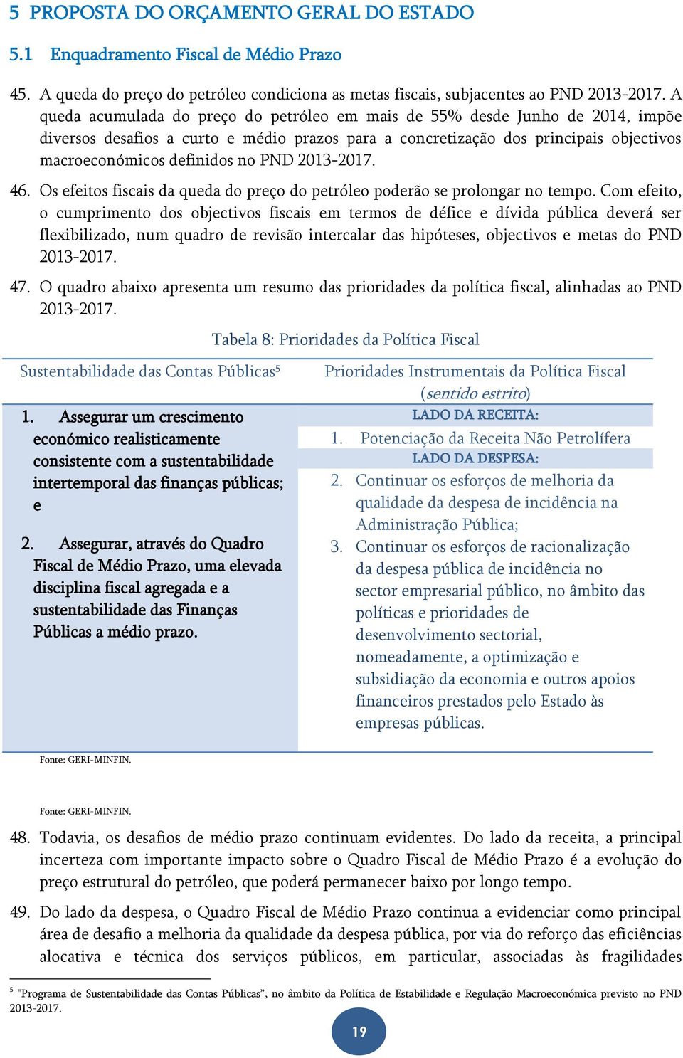 PND 2013-2017. 46. Os efeitos fiscais da queda do preço do petróleo poderão se prolongar no tempo.