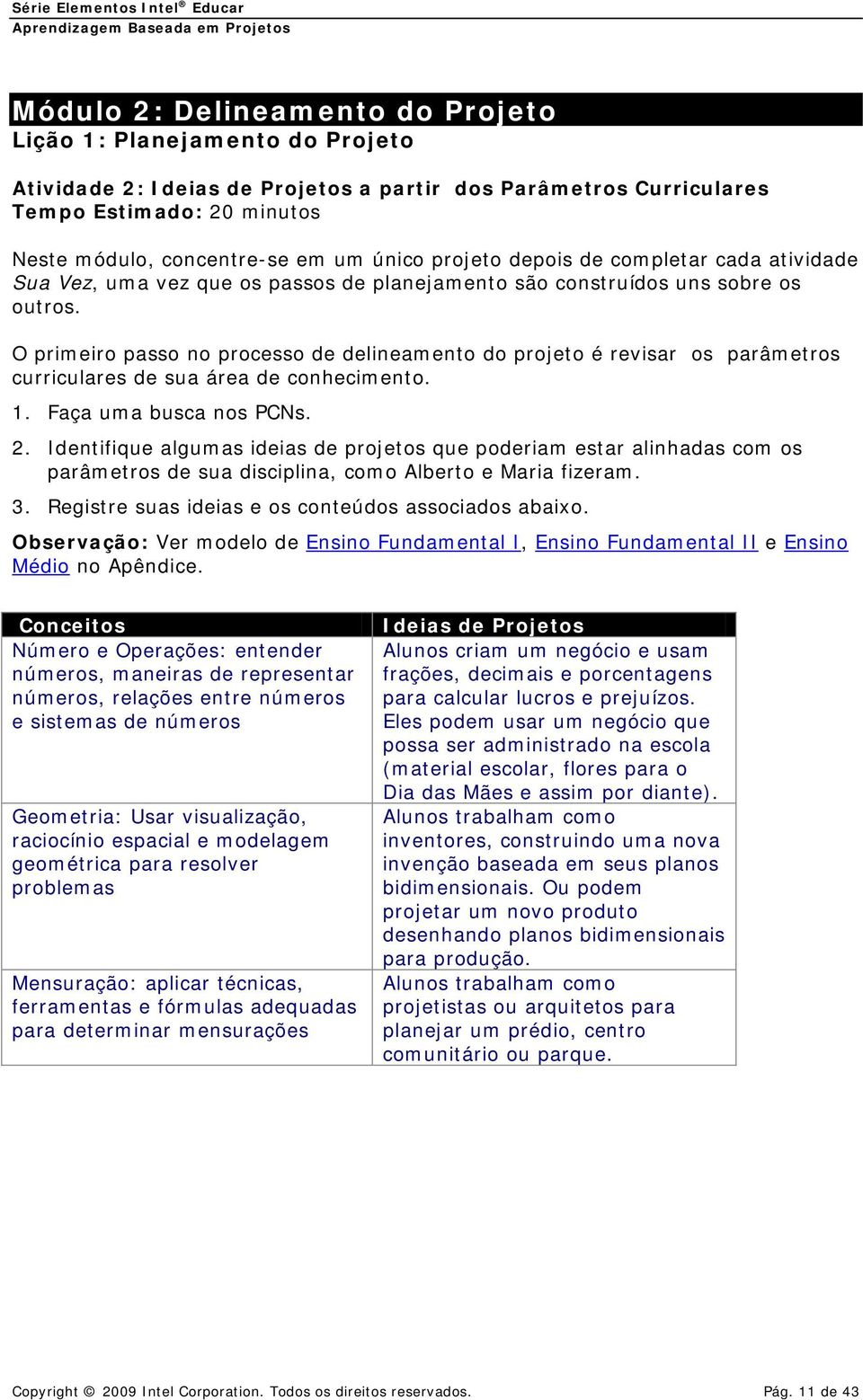 O primeiro passo no processo de delineamento do projeto é revisar os parâmetros curriculares de sua área de conhecimento. 1. Faça uma busca nos PCNs. 2.