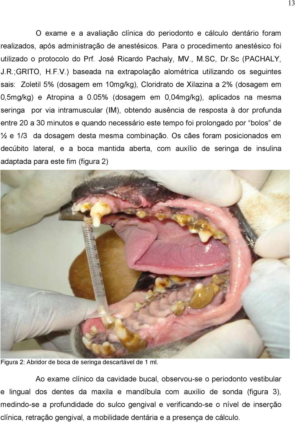 05% (dosagem em 0,04mg/kg), aplicados na mesma seringa por via intramuscular (IM), obtendo ausência de resposta à dor profunda entre 20 a 30 minutos e quando necessário este tempo foi prolongado por