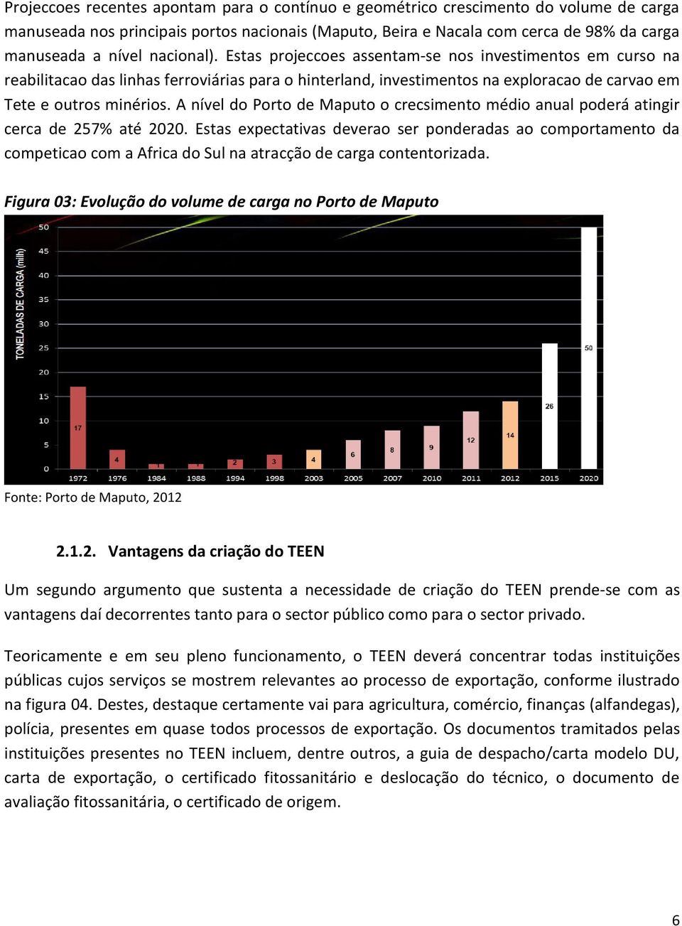 A nível do Porto de Maputo o crecsimento médio anual poderá atingir cerca de 257% até 2020.