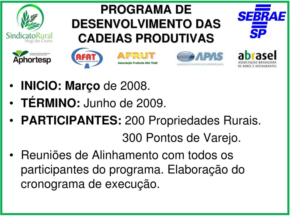 PARTICIPANTES: 200 Propriedades Rurais. 300 Pontos de Varejo.