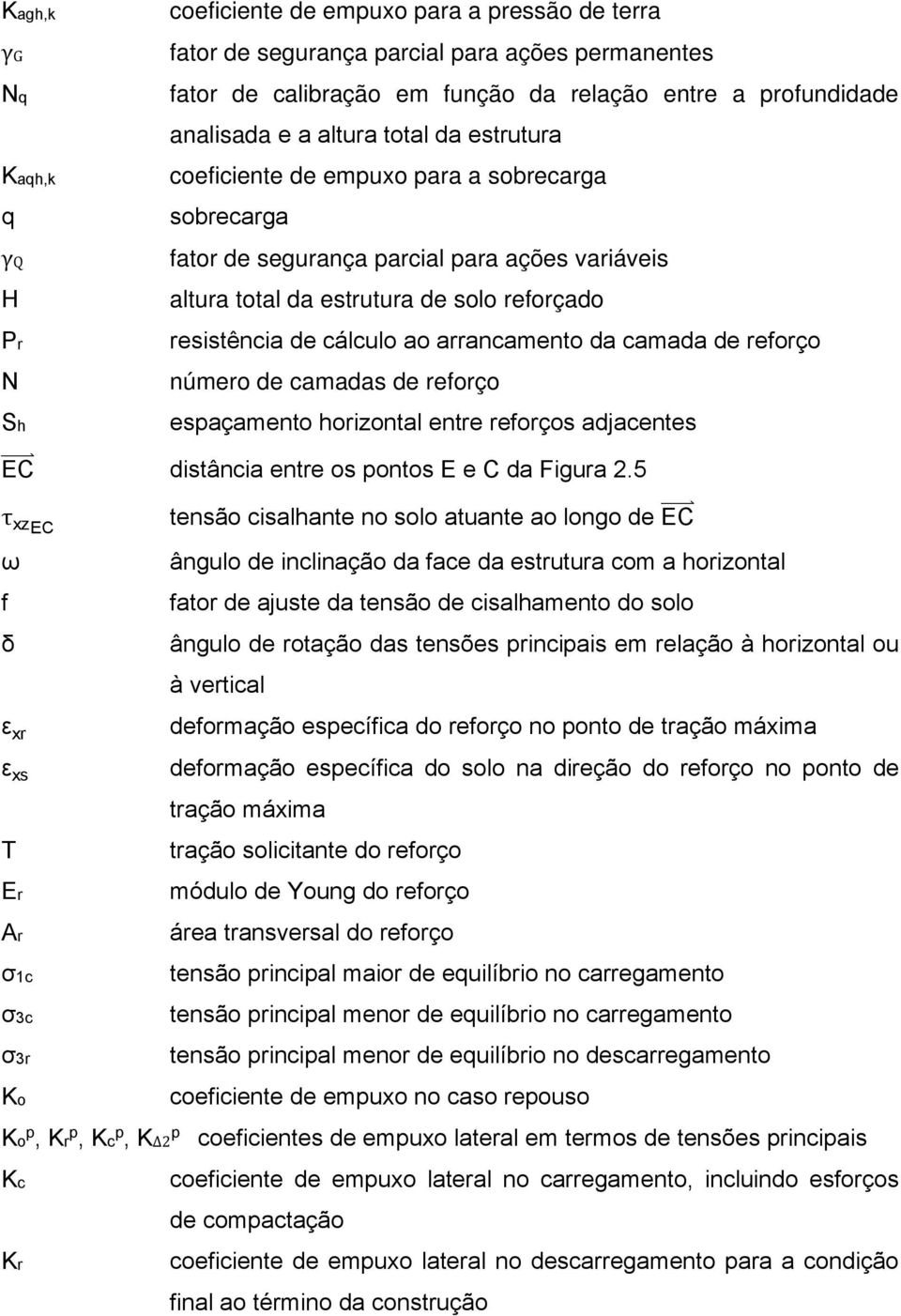 cálculo ao arrancamento da camada de reforço número de camadas de reforço espaçamento horizontal entre reforços adjacentes EC distância entre os pontos E e C da Figura 2.