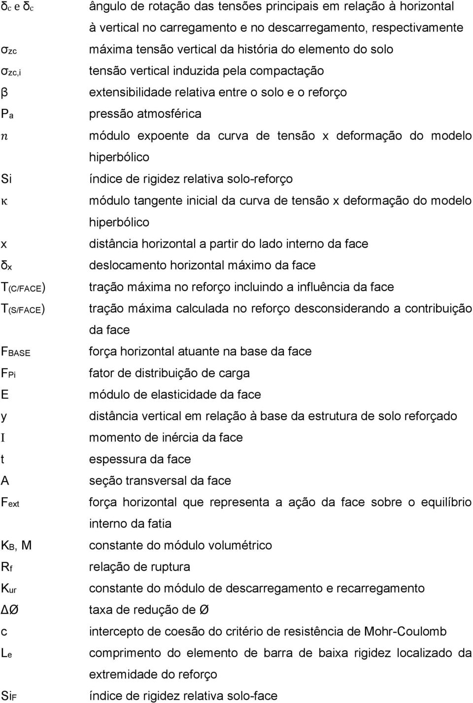 pressão atmosférica módulo expoente da curva de tensão x deformação do modelo hiperbólico índice de rigidez relativa solo-reforço módulo tangente inicial da curva de tensão x deformação do modelo