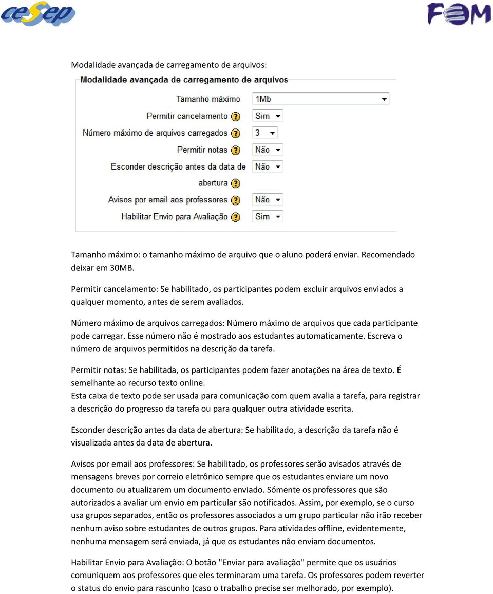 Número máximo de arquivos carregados: Número máximo de arquivos que cada participante pode carregar. Esse número não é mostrado aos estudantes automaticamente.