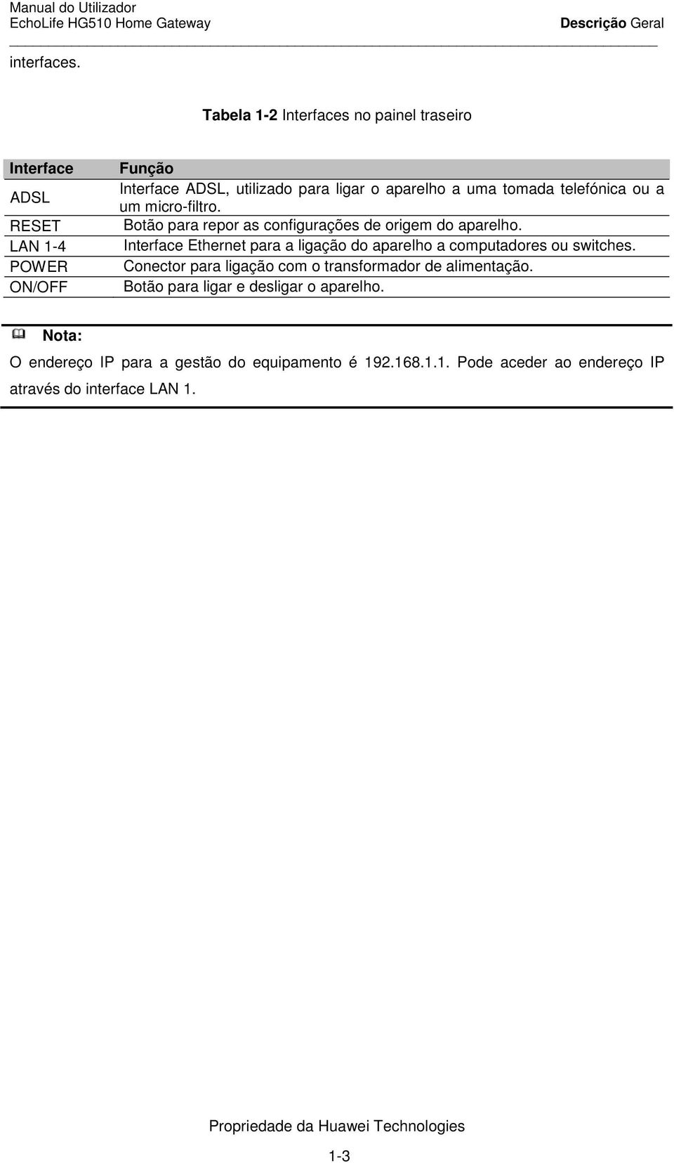 uma tomada telefónica ou a um micro-filtro. Botão para repor as configurações de origem do aparelho.