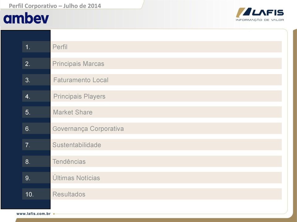 Market Share 6. Governança Corporativa 7.