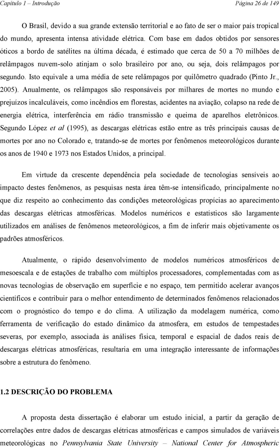 relâmpagos por segundo. Isto equivale a uma média de sete relâmpagos por quilômetro quadrado (Pinto Jr., 2005).