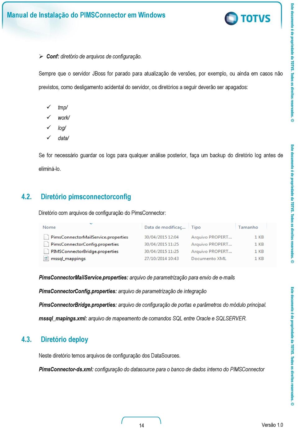 tmp/ work/ log/ data/ Se for necessário guardar os logs para qualquer análise posterior, faça um backup do diretório log antes de eliminá-lo. 4.2.