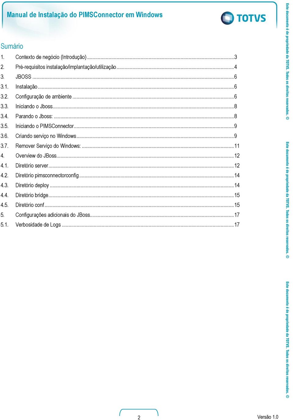 Remover Serviço do Windows:... 11 4. Overview do JBoss... 12 4.1. Diretório server... 12 4.2. Diretório pimsconnectorconfig... 14 4.3. Diretório deploy.