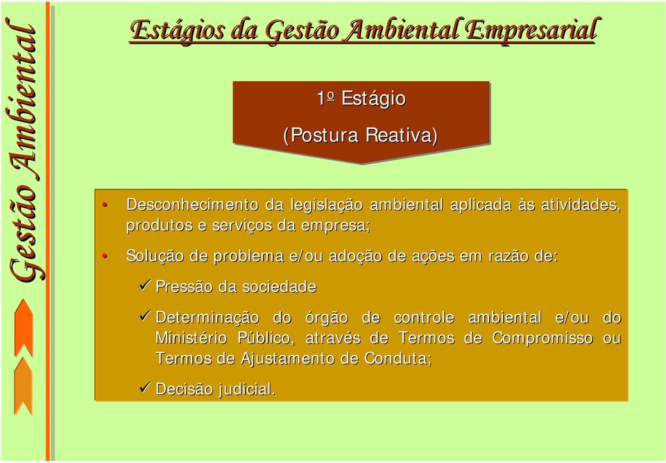 ações a em razão de: Pressão da sociedade Determinação do órgão de controle ambiental e/ou do