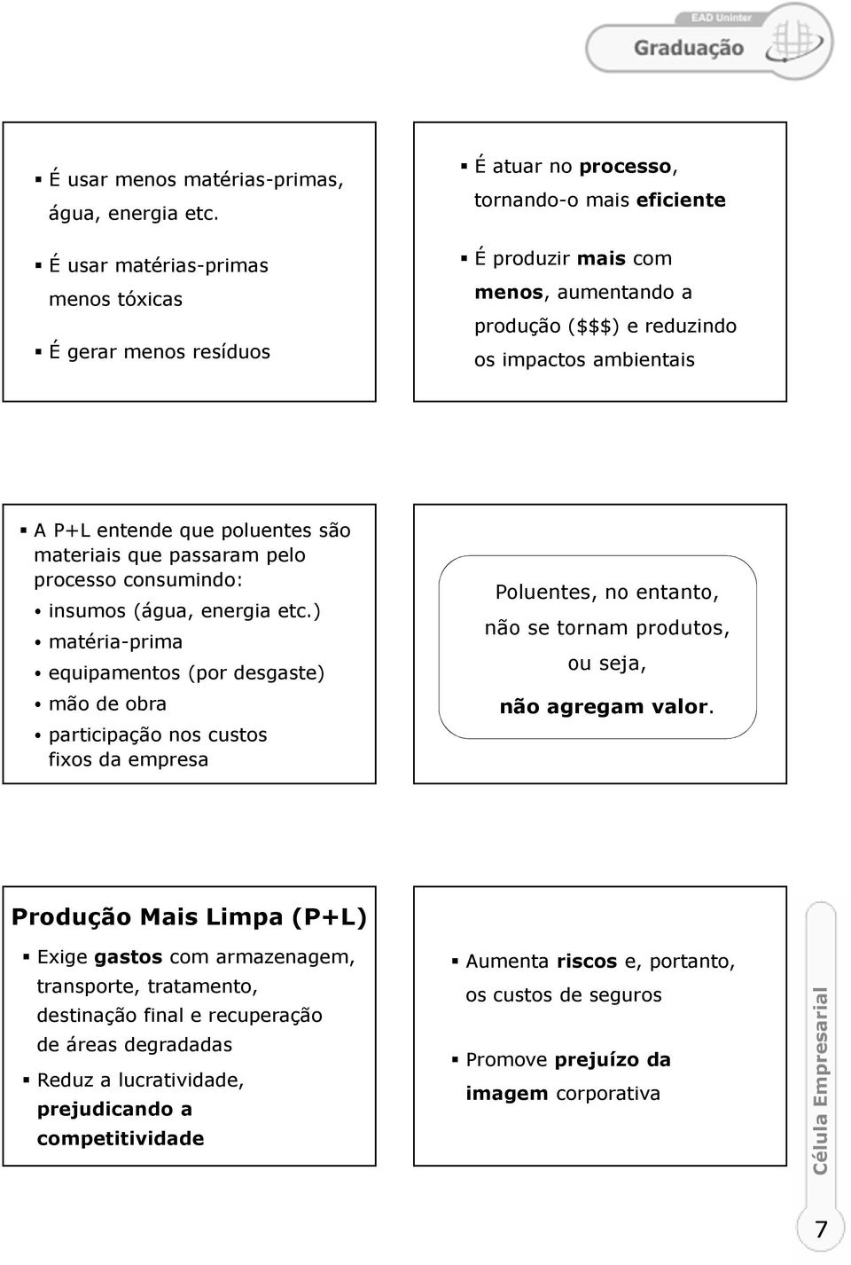 P+L entende que poluentes são materiais que passaram pelo processo consumindo: insumos (água, energia etc.