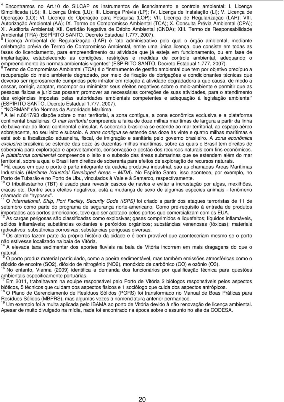 Termo de Compromisso Ambiental (TCA); X. Consulta Prévia Ambiental (CPA); XI. Auditoria Ambiental; XII. Certidão Negativa de Débito Ambiental (CNDA); XIII.