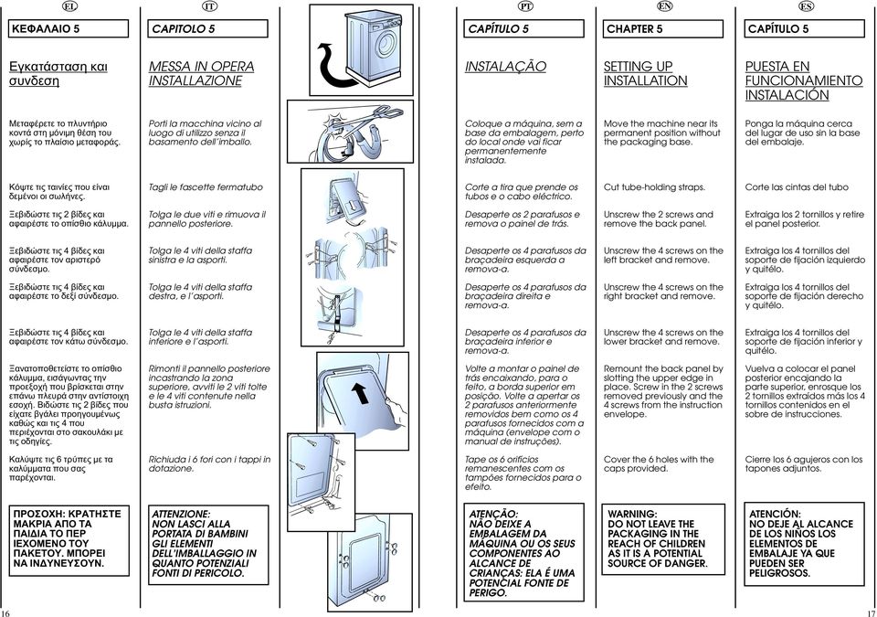 Coloque a máquina, sem a base da embalagem, perto do local onde vai ficar permanentemente instalada. Move the machine near its permanent position without the packaging base.