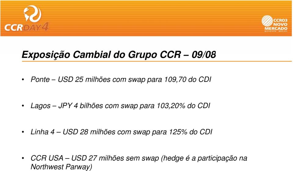 CDI Linha 4 USD 28 milhões com swap para 125% do CDI CCR USA USD