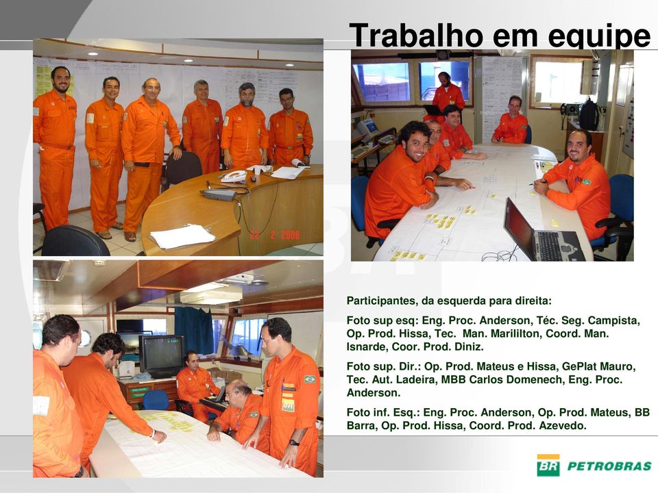 : Op. Prod. Mateus e Hissa, GePlat Mauro, Tec. Aut. Ladeira, MBB Carlos Domenech, Eng. Proc. Anderson.