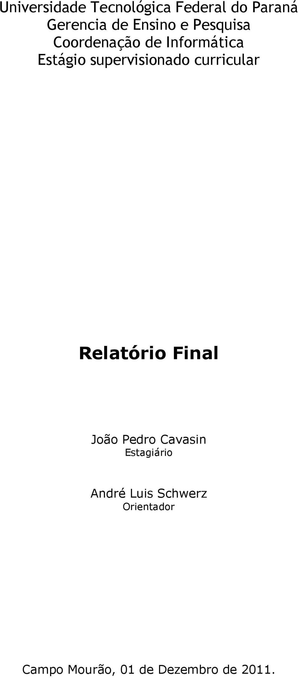 curricular Relatório Final João Pedro Cavasin Estagiário
