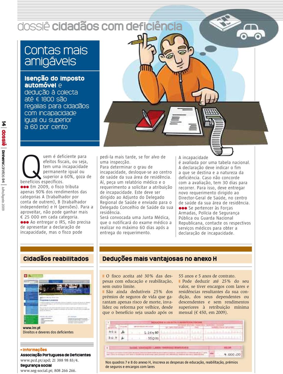 Em 2009, o fisco tributa apenas 90% dos rendimentos das categorias A (trabalhador por conta de outrem), B (trabalhador independente) e H (pensões).