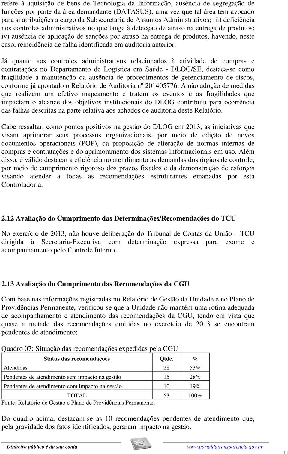 atraso na entrega de produtos, havendo, neste caso, reincidência de falha identificada em auditoria anterior.