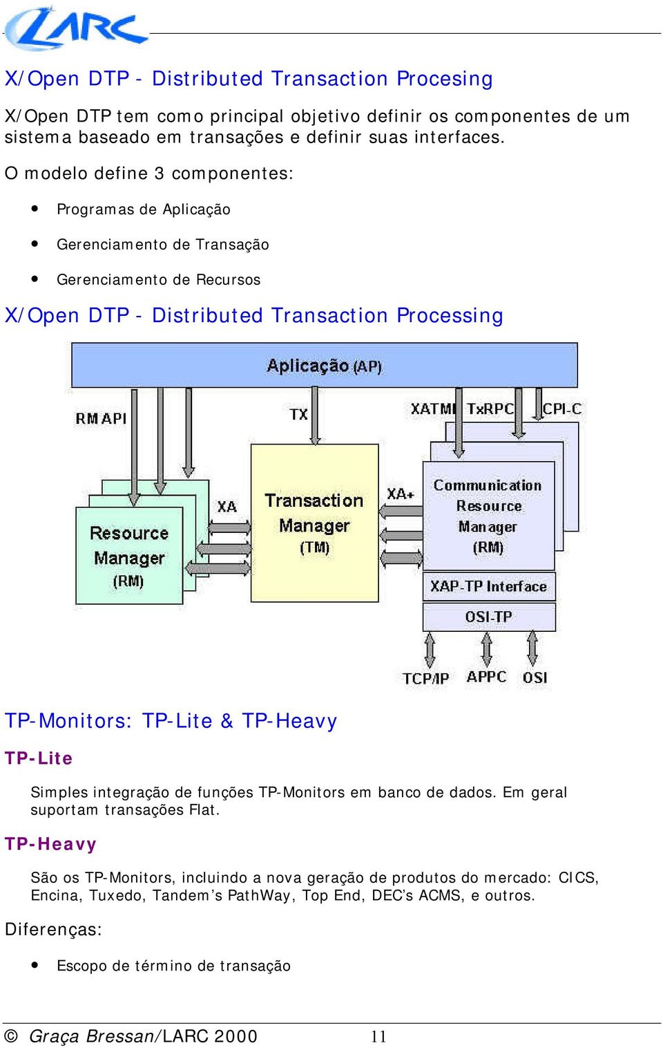 TP-Lite & TP-Heavy TP-Lite Simples integração de funções TP-Monitors em banco de dados. Em geral suportam transações Flat.